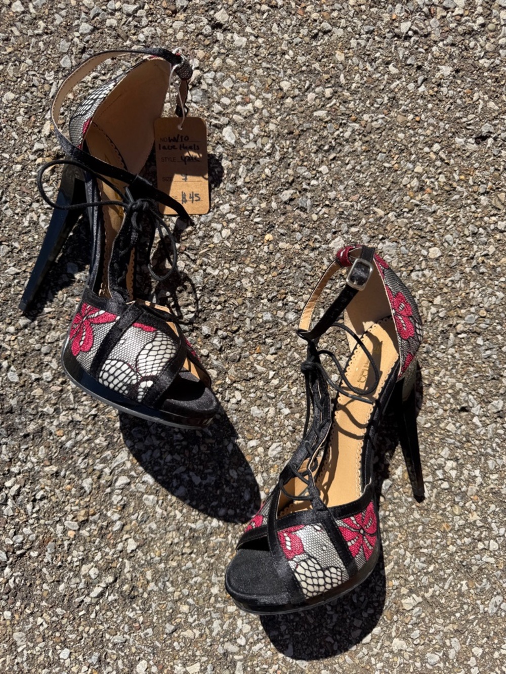 Alba Black and Red Lace-Up Platform Heels